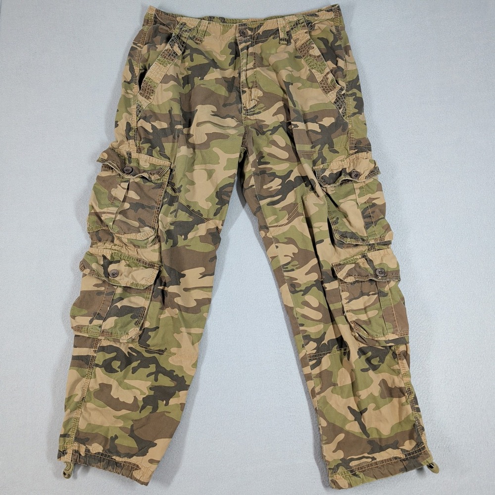 Noiz Cargo Pants Mens 36x32 Green Camo Premium Multi Pocket Tactical Utility